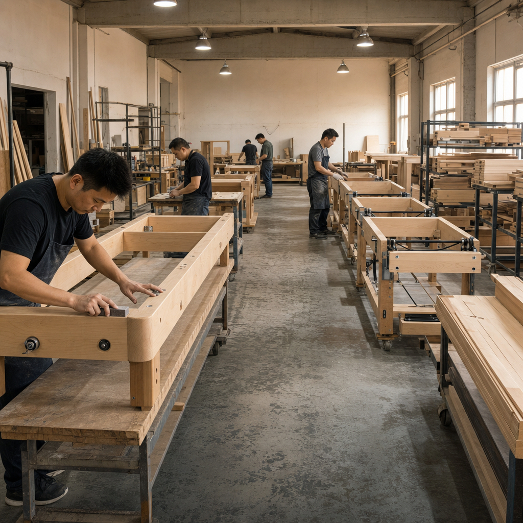 VIMORA Pilates equipment workshop team producing reformer frames
