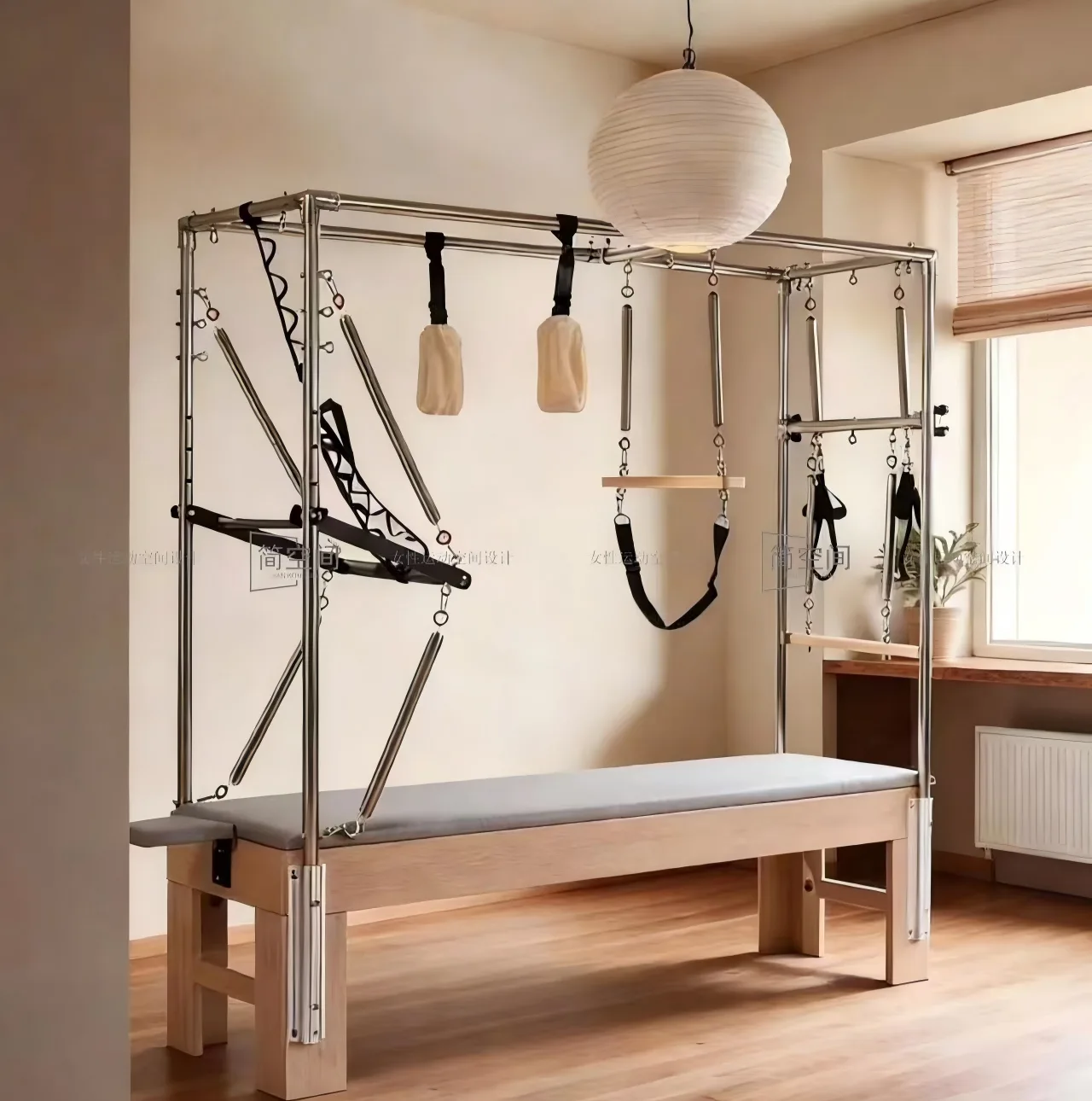 vimora cadillac maple split frame 02.webp Vimora maple wood split-frame Cadillac Pilates reformer, for professional studio use