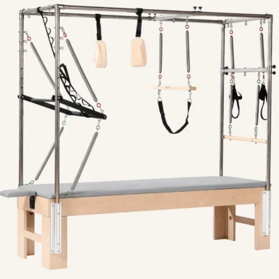 Vimora maple wood split-frame Cadillac Pilates reformer, for professional studio use