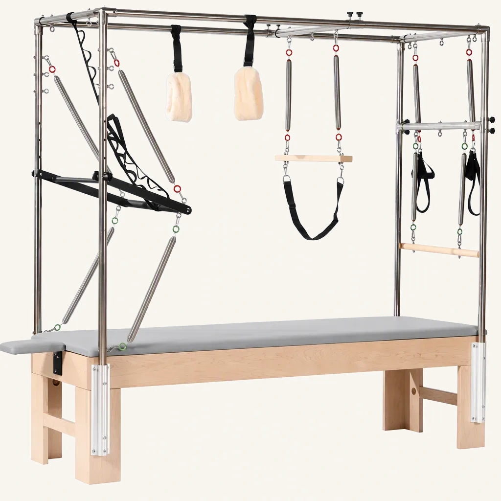 vimora cadillac maple split frame.webp Vimora maple wood split-frame Cadillac Pilates reformer, for professional studio use