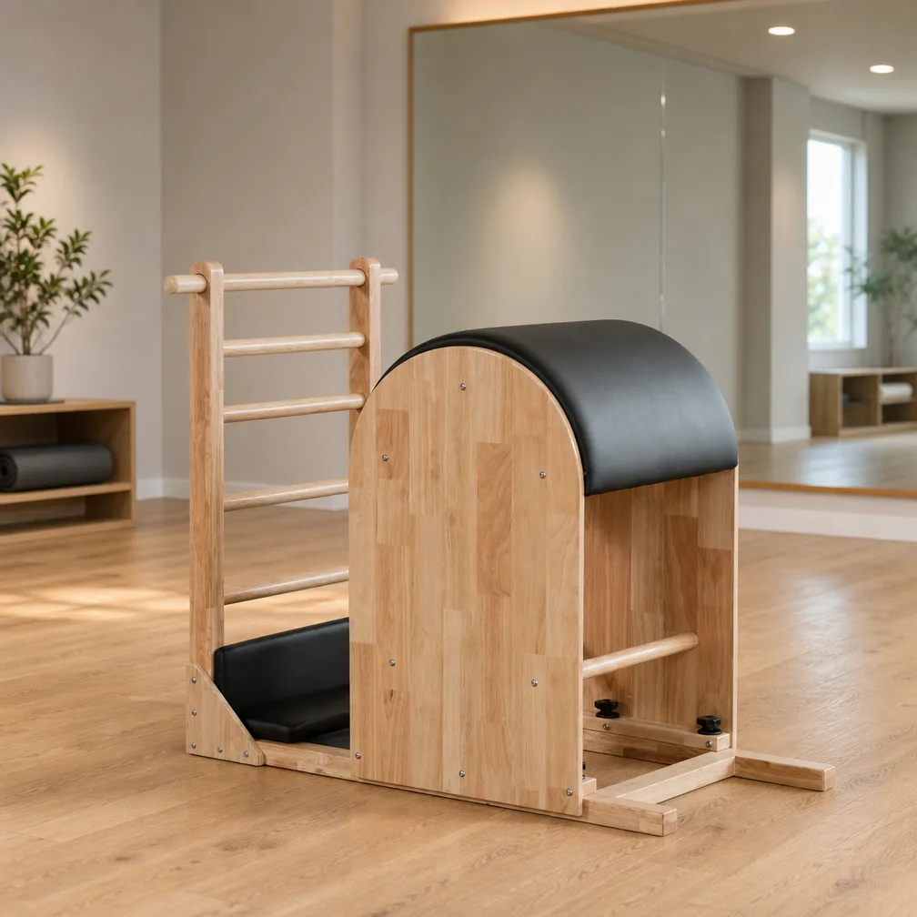 vimora ladder barrel oak 02.webp Vimora oak wood Pilates ladder barrel, for professional studio use