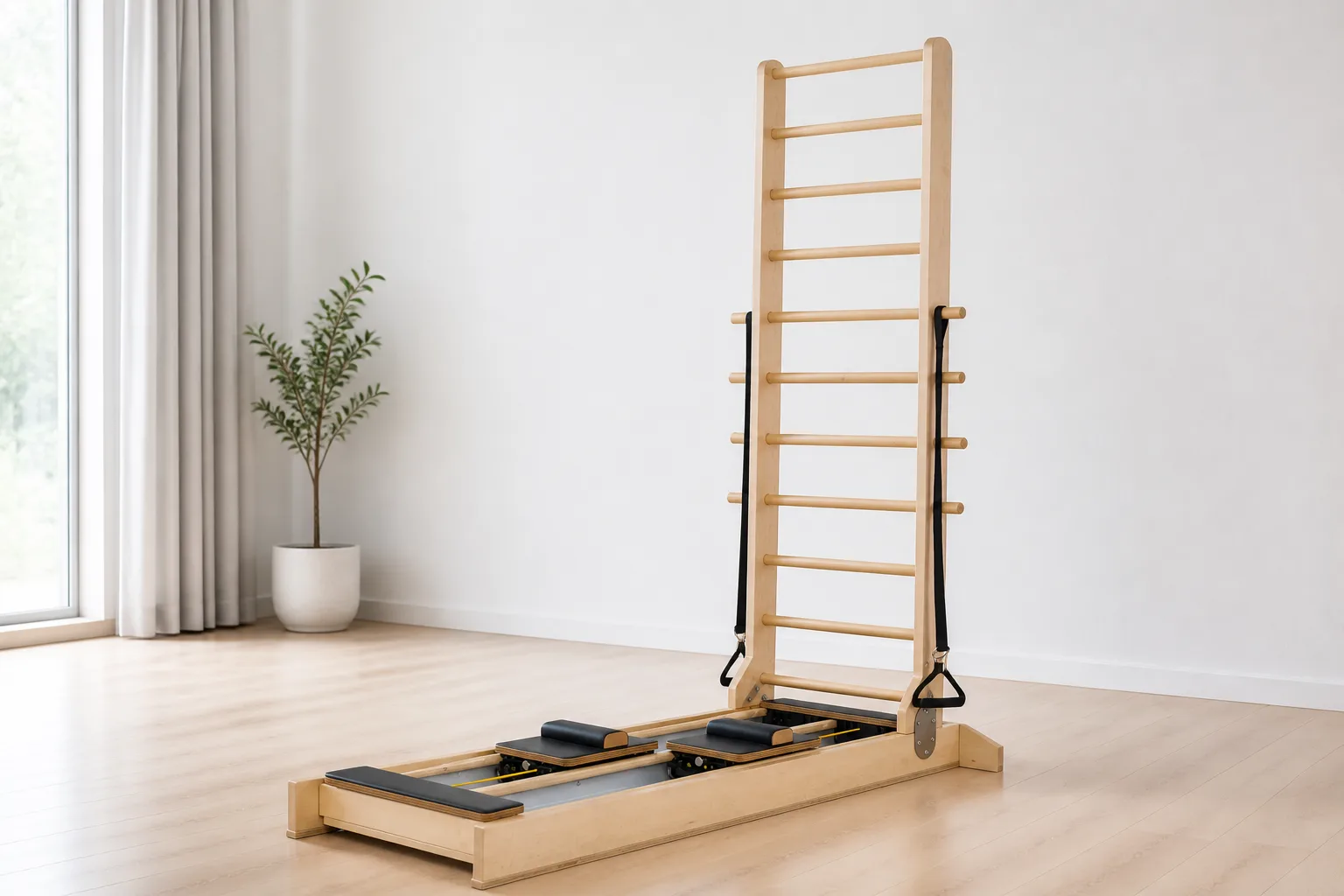 vimora ladder bed maple 04.webp Vimora maple wood bidirectional Pilates ladder bed, for professional studio use