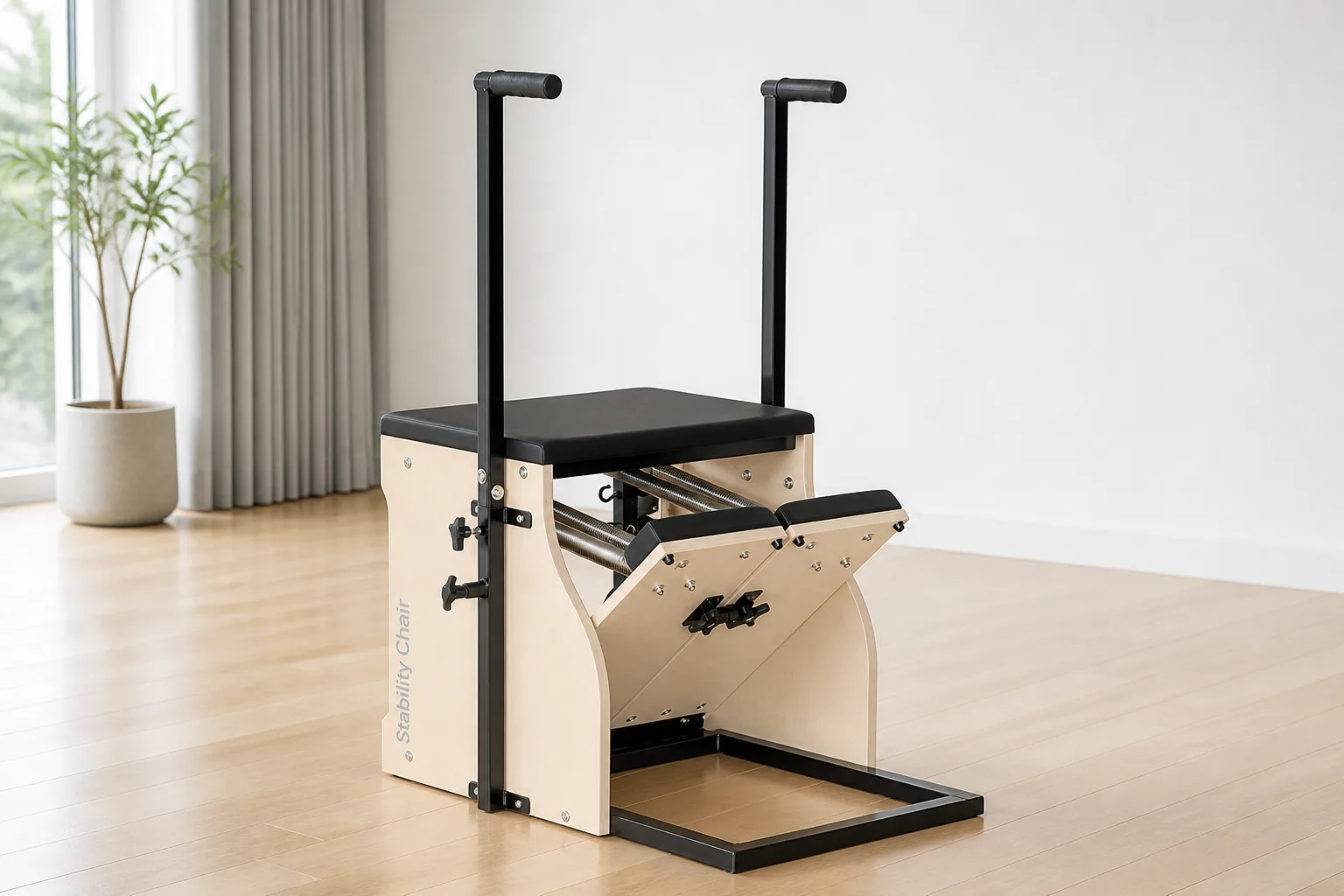 vimora pilates chair maple merrithew style 05.webp Vimora maple wood Merrithew-style Pilates chair, for professional studio use