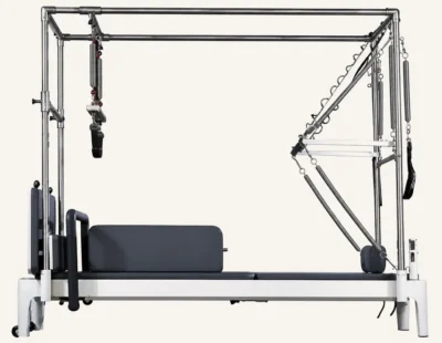 Vimora aluminum-frame white 3-in-1 Pilates reformer, for professional studio use