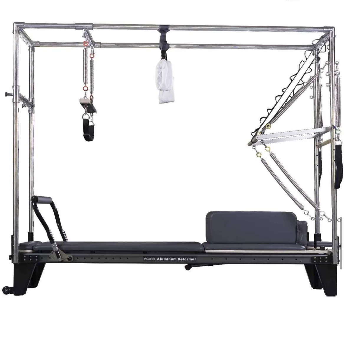 vimora reformer aluminum 3 in 1 2nd gen full track elite 04.webp Vimora aluminum-frame 3-in-1 full track Pilates reformer, for professional studio use