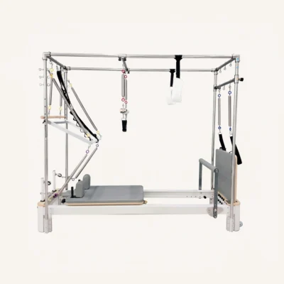 Vimora aluminum-frame white 3-in-1 Pilates reformer, for professional studio use
