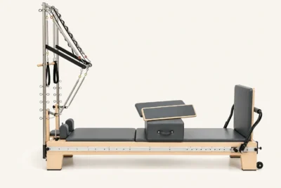 Vimora maple wood full track Pilates reformer with half tower, for professional studio use