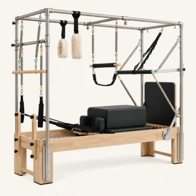Vimora oak wood 3-in-1 Pilates reformer with external footbar, for professional studio use