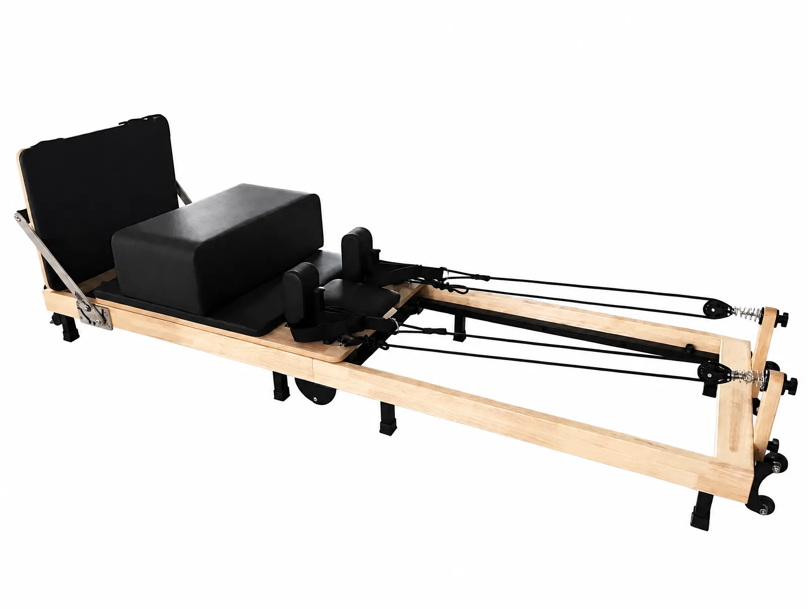 vimora reformer oak folding xf04 02.webp Vimora oak wood folding Pilates reformer, for professional studio use