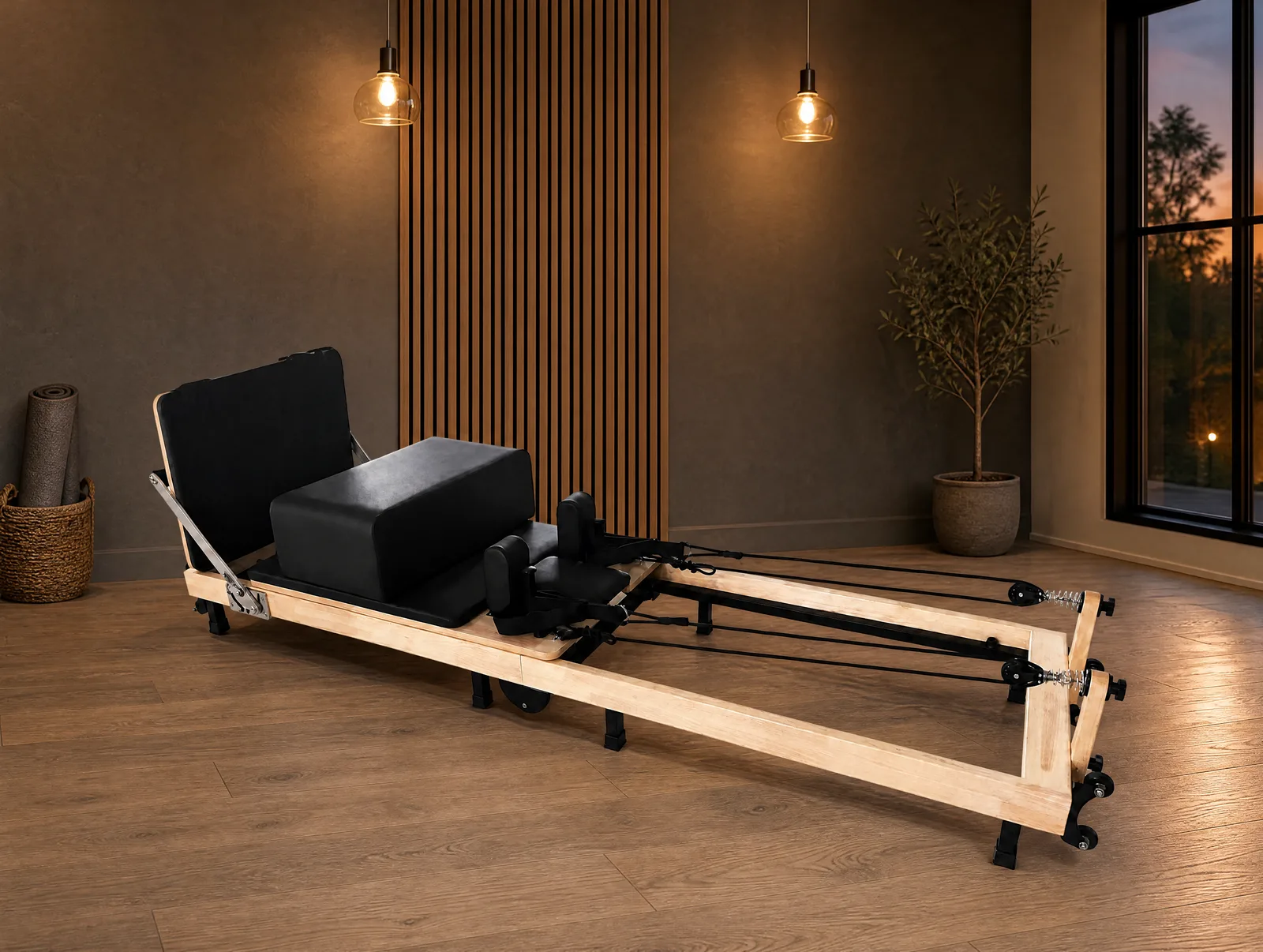 vimora reformer oak folding xf04 04.webp Vimora oak wood folding Pilates reformer, for professional studio use