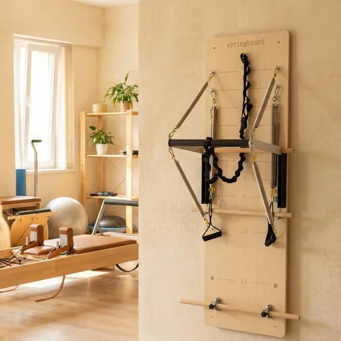 vimora wall unit maple 02.webp Vimora maple wood Pilates wall unit, for professional studio use